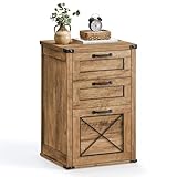VASAGLE File Cabinet, Filing Cabinet with 3 Drawers, Printer Stand, Fit A4, Letter Size, Hanging File Folders, Modern Farmhouse Style, for Home Office, Honey Brown UOFC054T41