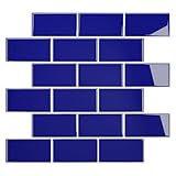 VEELIKE 12-Sheets Royal Blue Subway Tile Peel and Stick Backsplash Blue Peel and Stick Tile Backsplash for Kitchen Bathroom 12''x12'' Waterproof Removable Back Splash Stick on Tiles for Renters