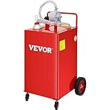 VEVOR 30 Gallon Fuel Caddy, Gas Storage Tank & 4 Wheels, with Manual Transfer Pump, Gasoline Diesel Fuel Container for Cars, Lawn Mowers, ATVs, Boats, More, Red