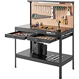VEVOR A3 Steel Workbenches Workbench for Garage max 1500W Heavy Duty Work Bench 220lbs Weight Capacity 0.47" Bench top Thickness Hardwood Workbench 1.5m Cable 4xAC outlets 2xUSB Ports