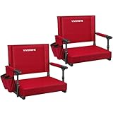 VIVOHOME Stadium Seats with Back Support and Cushion, 2 Pack Portable Bleacher Chairs with Cup Holder and Shoulder Strap, Red
