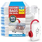 VMstr 9 Pack Vacuum Storage Bags for Travel, Carry-on Size for Luggage Compression Packing, Space Saver Bags for Clothes and Clothing, High Pressure Electirc Pump, (D/C power)