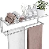 VOTZAAQ Towel Racks for Bathroom - 24 in Bath Towel Shelf with Double Towel Bar, Stainless Steel Towel Storage for Lavatory Wall Mounted, 2-Tier Towel Hanger Towel Holder, Brushed Nickel