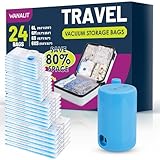 Vacuum Storage Bags for Travel, 24 Pack (6L+6M+6S+6XS) Vacuum Seal Bags with Wireless Rechargeable Electric Pump, Travel Essentials Space Saving Bags for Clothes, Luggage, Carry-on Suitcase, Backpack