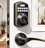 Veise Fingerprint Door Lock with 2 Lever Handles - Keyless Entry Door Lock, Electronic Keypad Deadbolt & Front Door Lock Handle Sets, Auto Lock, Easy Installation, Oil Rubbed Bronze