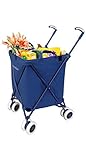 VersaCart Transit -The Original Patented Folding Shopping and Utility Cart, Water-Resistant Heavy-Duty Canvas with Cover, Double Front Swivel Wheels, Compact, Transport Up to 120 Pounds, Blue