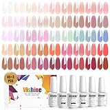 Vishine 48 PCS Gel Polish Set, 45 Jelly Nude Pink Gel Nail Polish Set All Season Neutral Sheer Milky White Gel Nail Polish Set with Gel Base and Matte Glossy Top Coat Manicure Salon at Home