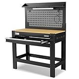 WORKPRO 45" Garage Workbench with Storage, Heavy-Duty Workbench with Pegboard, Power Outlets and Light, 800 LBS Work Bench for Garage, Warehouse, Workshop, Home
