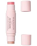 Wander Beauty On-the-Glow Blush and Illuminator - Petal Pink/Nude Glow - 7-in-1 Hydrating Cream Blush & Highlighting Stick - Stick Blush for Cheeks, Lip, & Body - Highlighter Makeup & Blush - 0.4 oz