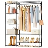 Wardrobe Closet, Portable Clothing Rack for Hanging Clothes, Free Standing Closet Organizers and Storage System with 4 Tiers Shelves for Cloakroom Bedroom, Black
