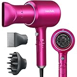 Wavytalk Negative Ions Hair Dryer Professional 1875 Watt Blow Dryer with Concentrator Diffuser and Nozzle Comb Fast Drying Light and Quiet with Ceramic Technology for All Hair Types Hot Pink