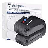 Westinghouse Electric Blanket Twin, Heated Blanket Twin Size with 10 Heating Levels and 1 to 12 Hours Heating Time Settings, Flannel to Sherpa Reversible, Machine Washable (62" x 84", Charcoal)