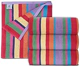 White Classic Cotton Beach Towels Oversized 30 x 60 Inches, Ultra Absorbent and Low Lint Striped Pool Towels for Adults, Unique Rainbow Design Luxury Extra Large Bath Towels, 4 Pack