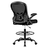 Winrise Drafting Chair, Tall Office Chair Ergonomic Standing Desk Chair, Lumbar Support Computer Chair Swivel Task Rolling Chair with Adjustable Flip-up Armrests & Foot Ring (Black)