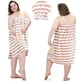 Xtinmee 2 Sets Plus Size Towel Wrap with Hair Drying Towel Adjustable Shower Wrap Lightweight Towel Dress Bath Towel Comfortable Women's Robes Absorbent Spa Bathrobe (Pink Color)