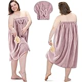 Xtinmee 2 Sets Plus Size Womens Wrap Towel with Hair Towel Bath Towel Wrap Shower Dress Towel Spa Wraps for Women's Bathrobe (Lotus Pink)