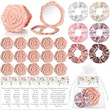 XunYee 30 Sets Bridal Shower Favors for Guests 30 Compact Mirror Flower Mirror Rose Mirror 30 Pink Hair Ties Bachelorette Party Hair Tie 30 Thank You Card Souvenir Gift for Bachelorette Bridal