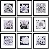 Yaetm 12x12 Picture Frames Black Set of 9, Square Photo Frame Displays 8x8 with Mat or 12x12 without Mat, Gallery Wall Frame Set for Wall Hanging