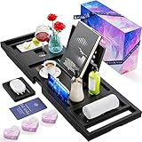 Yirilan Bathtub Caddy Tray, Foldable Bathroom Tray with Extending Side, and Waterproof Fabric Bookshelf, Luxury Bath Tray for 1 or 2 Person Bath and Bed Tray - Sister Gifts