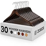 ZOBER 30 Pack, Heavy Duty, Non Slip Wooden Hangers for Coats, Jackets, Suits, & Pants - Clothes Hangers for Closet W/Bar and Notches
