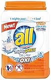 all Mighty Pacs Laundry Detergent with OXI Stain Removers and Whiteners, Free Clear, Pouch, 56 Count