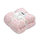 bearberry Fuzzy Leopard Knitted Throw Blanket Soft Cozy Warm Microfiber Blanket for Couch Sofa Bed Travel (Pink/Cream, 51"x70")