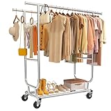 dgedby Clothes Rack Heavy Duty 620LBS For Hanging Clothes, Commercial Garment Rack Heavy Duty,Collapsible ＆ Portable Clothes Rack with Wheels,Rolling Clothing Racks Metal Clothing Rack (CR-H)