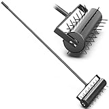evtmag Updated 18-inch Heavy Duty Rolling Lawn Aerator, Manual Garden Yard Aerator for Lawn Care, 55-inch Stainless Steel Handle – Black