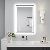 miskerm 36"x 24" LED Bathroom Mirror with Lights, Anti-Fog, Dimmable, Backlit + Front Lit Smart Mirror, Lighted Bathroom Vanity Mirror for Wall, Shatter-Proof Tempered Glass(Horizontal/Vertical)
